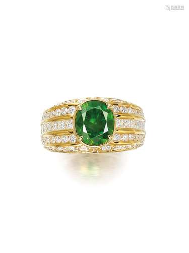 KAT FLORENCE A DEMANTOID GARNET AND DIAMOND RING