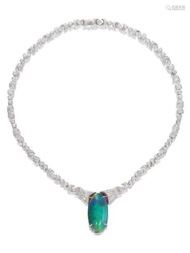 AN OPAL AND DIAMOND NECKLACE