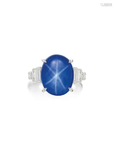 A STAR SAPPHIRE AND DIAMOND RING