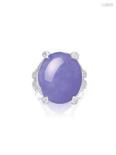 A LAVENDER JADEITE AND DIAMOND RING