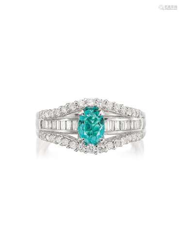 A PARAIBA TOURMALINE AND DIAMOND RING