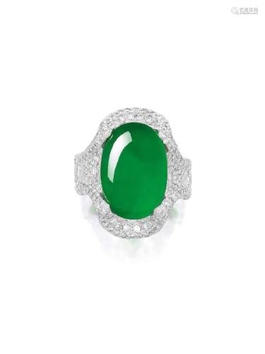 A JADEITE AND DIAMOND RING