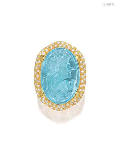 WALLACE CHAN A BLUE TOPAZ AND DIAMOND RING