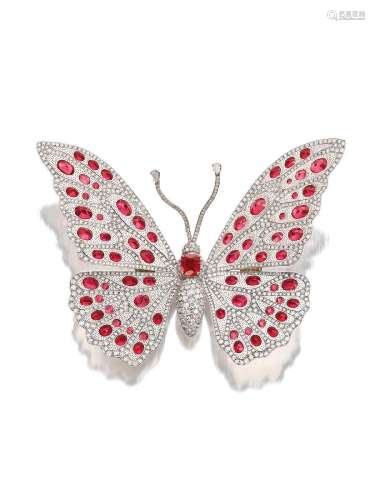 NISAN A TITANIUM, SPINEL AND DIAMOND 'BUTTERFLY' BROOCH