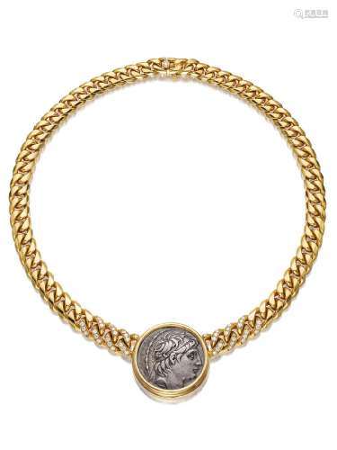 BULGARI AN ANCIENT SILVER COIN, 18K GOLD AND DIAMOND 'MONETE...