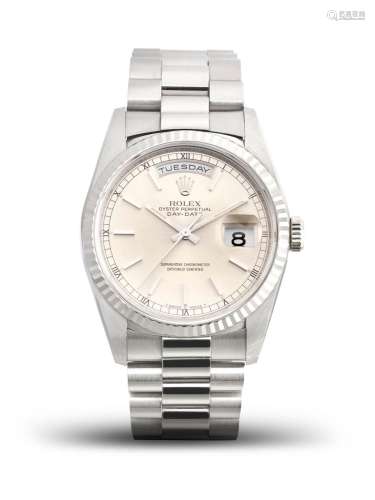 ROLEX  DAY-DATE, REF.18239, A WHITE GOLD BRACELET WATCH WITH...