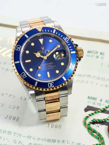 ROLEX  SUBMARINER, REF.16613, A STAINLESS STEEL AND YELLOW G...