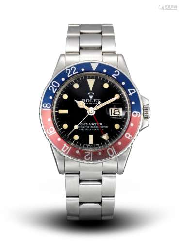 ROLEX  GMT MASTER, REF.1675 PEPSI, A STAINLESS STEEL DUAL TI...