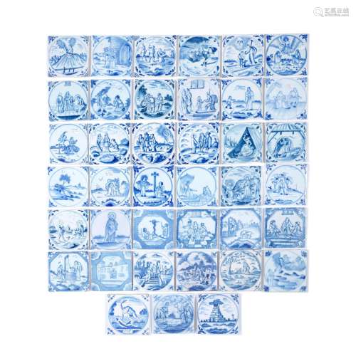 A collection of thirty-nine delftware tiles, mid-18th centur...