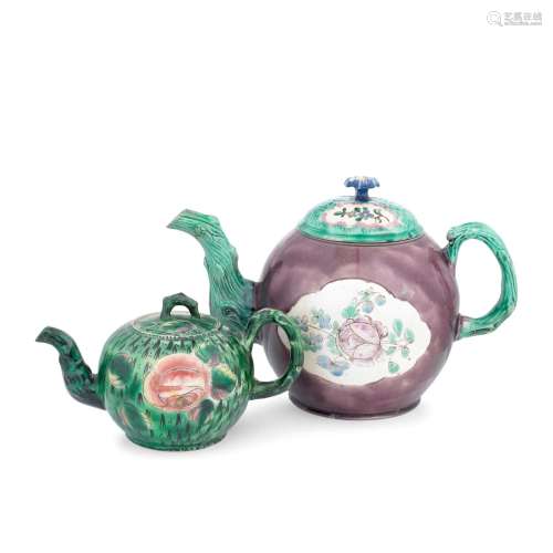 Two Staffordshire saltglaze teapots and covers, circa 1760