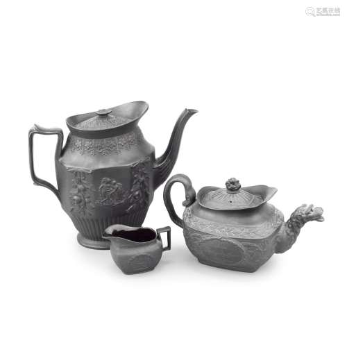 A group of black basalt teawares, circa 1780-1815