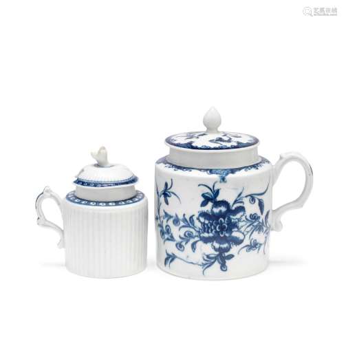 Two Worcester wet mustard pots and covers, circa 1772-1780