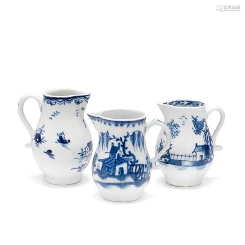 Three Lowestoft milk jugs, circa 1765-80