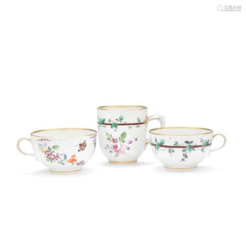 Two Worcester teacups and a coffee cup, circa 1768-75