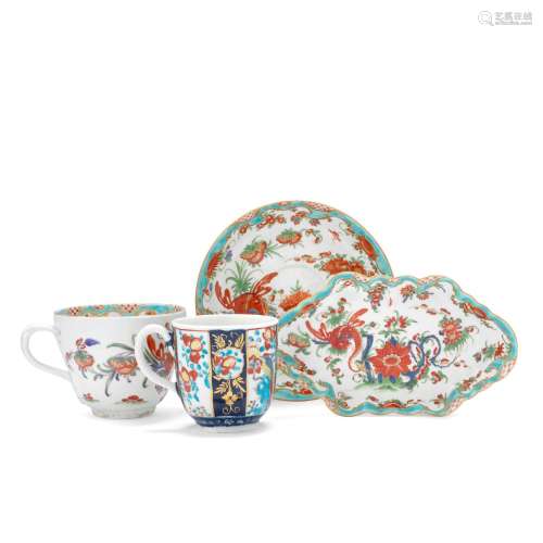 A Worcester cup and saucer, a spoon tray and a coffee cup, c...