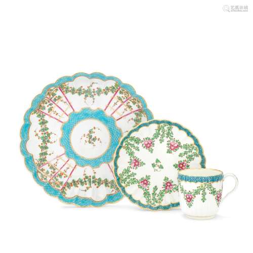 A Worcester saucer dish and coffee cup and saucer, circa 177...