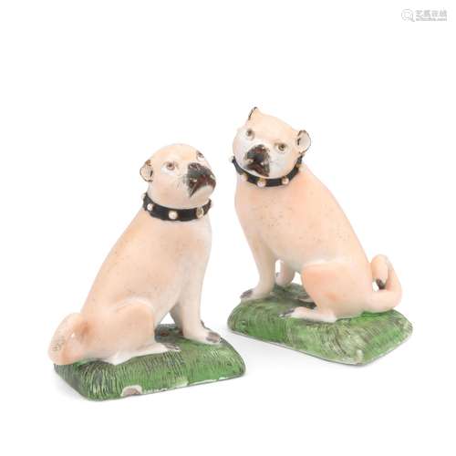 A pair of Derby models of pug dogs, circa 1810