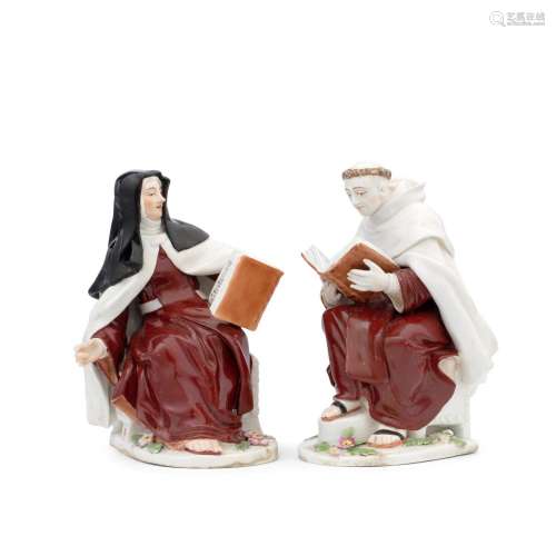 A pair of Chelsea figures of a Monk and Nun, circa 1755