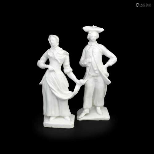 A pair of Bow figures of a Sailor and his Lass, circa 1755