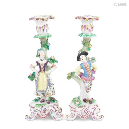 A pair of Bow candlestick figures of 'Dutch Dancers', circa ...