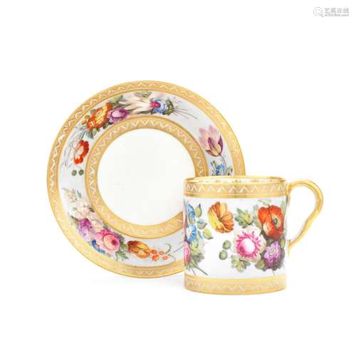 A fine Derby coffee can and saucer by William 'Quaker' Pegg,...