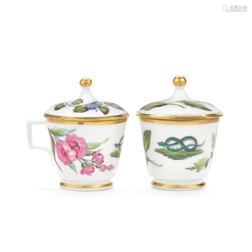 Two Derby custard cups and covers, circa 1810