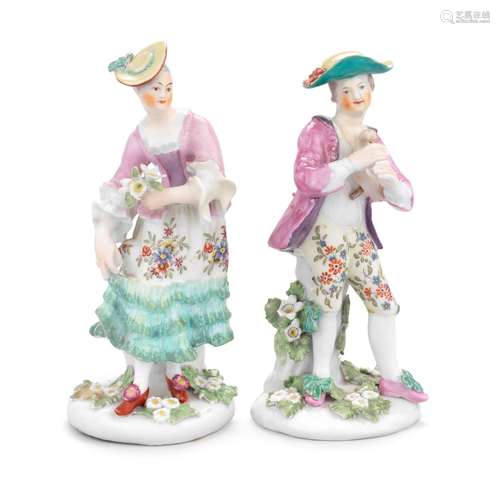 A pair of Derby figures of the Piping Shepherd and Dancing S...