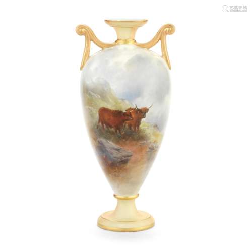A Royal Worcester vase by John Stinton, dated 1907