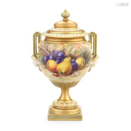 A Royal Worcester 'Painted Fruit' vase and cover by William ...