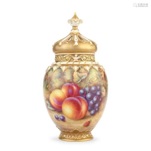 A large Royal Worcester 'Painted Fruit' pot pourri vase and ...