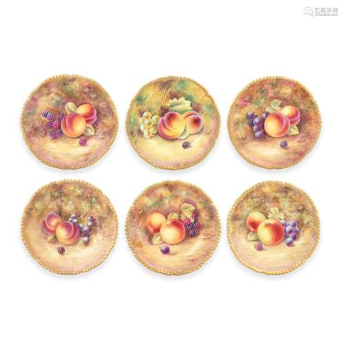 Six Royal Worcester 'Painted Fruit' small plates, circa 1975
