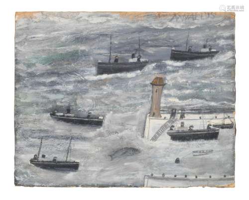 Alfred Wallis (British, 1855-1942) Pier with Boats and Fish ...