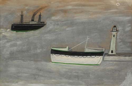 Alfred Wallis (British, 1855-1942) Steamer, Lifeboat and Lig...