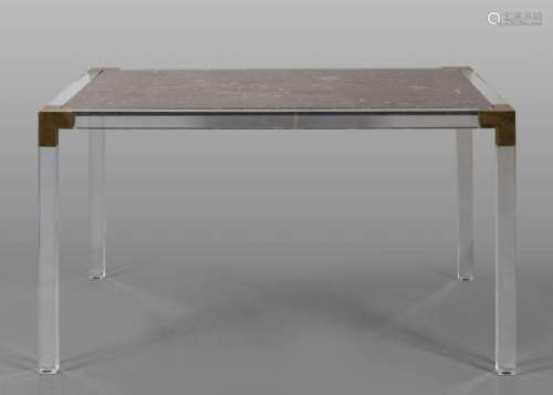 Tavolo moderno in plexiglass con piano in marmo