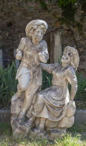 Idillio campestre, scultura in pietra di Vicenza,