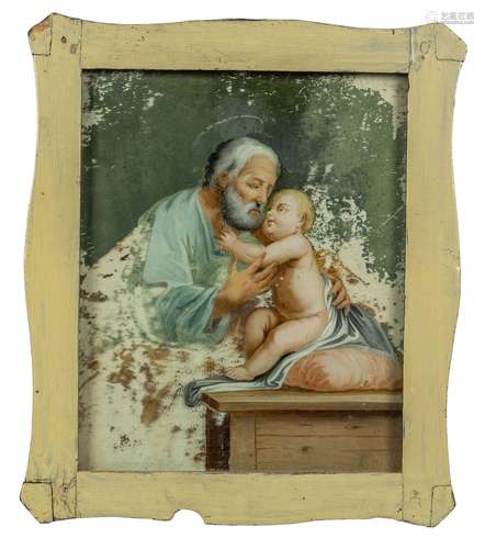 "San Giuseppe ed il Bambino" olio su vetro,