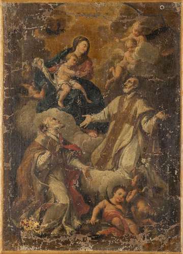 "Madonna con Bambino tra due santi" olio