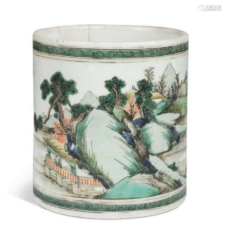 A Chinese famille verte porcelain brushpot, Kangxi (1662-172...