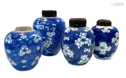 Four Chinese blue and white export porcelain ginger jars, Qi...
