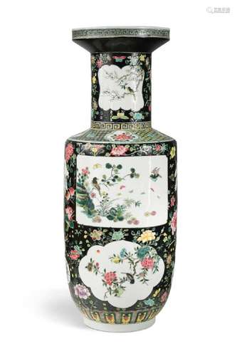 A Chinese famille noir rouleau vase, mid 20th century,