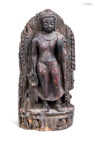 A Khmer lacquered wood standing figure of Buddha, 19th centu...