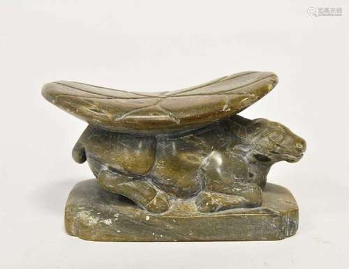 A Chinese green stone buffalo headrest/pillow, Song Style,