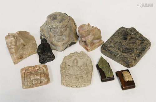 A collection of Chinese assorted stone, pottery and bronze i...