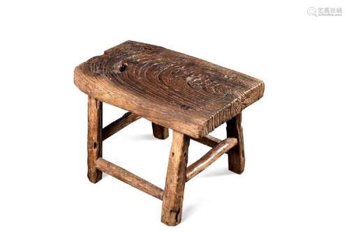 A Chinese elm provincial small stool, late Qing Dynasty,