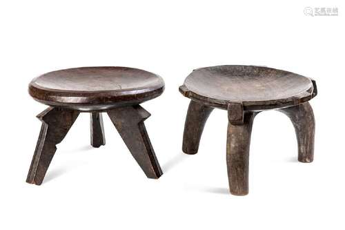 Two Kenyan hardwood tripod stools, early 20th century,