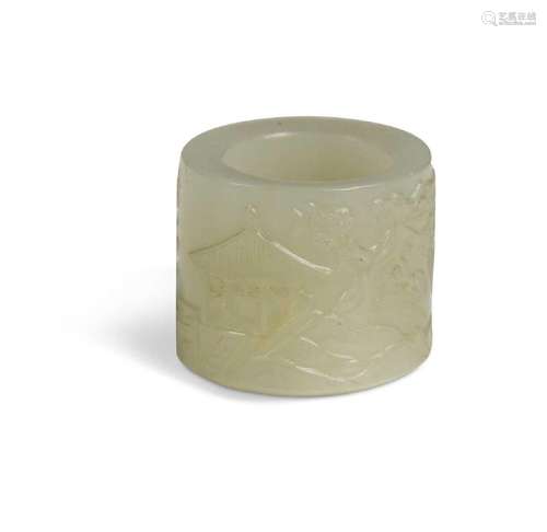 A Chinese mutton fat jade archers ring, Qing Dynasty, 18/19t...