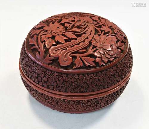 A Chinese cinnabar lacquer box and cover, Qing Dynasty, 19th...