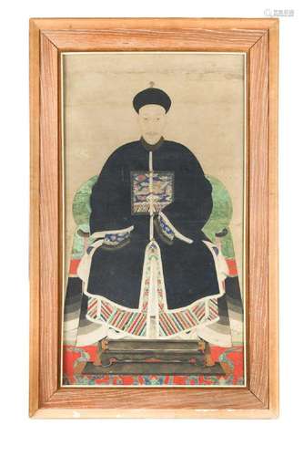 A late Qing Dynasty Chinese ancestor portrait of a male cour...