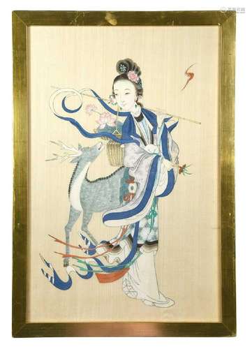 A Chinese painting on silk of The Immortal Magu, late Qing D...