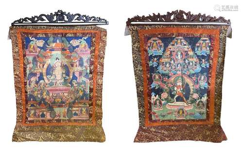 Two Indian painted thangkas, 20th century,